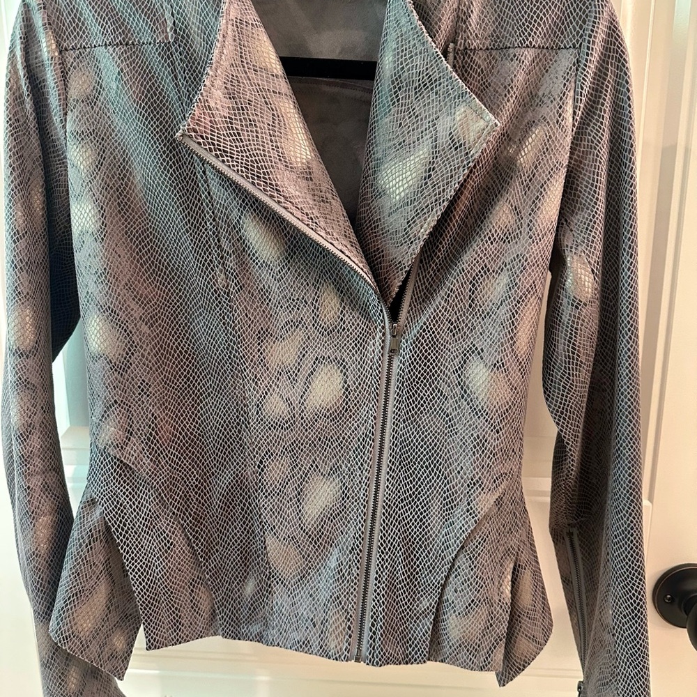 Lola & Sophie Gray Snake Print Leather Jacket
